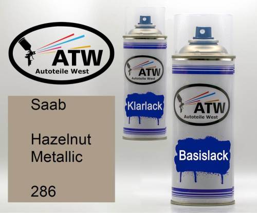 Saab, Hazelnut Metallic, 286: 400ml Sprühdose + 400ml Klarlack - Set, von ATW Autoteile West.